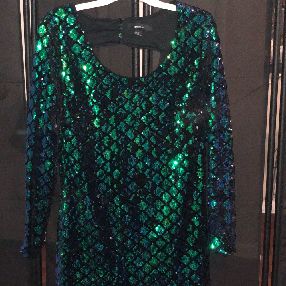 Forever XXI Plus Long Sleeve Midi Sequence Dress